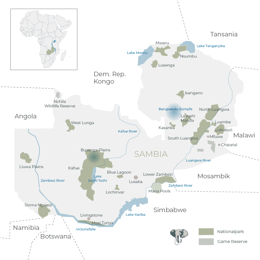 Sambia Reisen – Exklusive Safaris fernab der Massen Sambia Landkarte